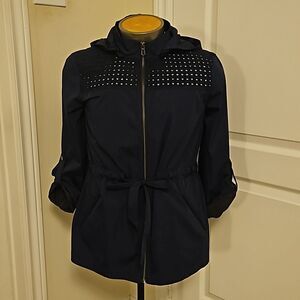 Network Women's Spring Wind Breaker Hoodie Zip-Up Embroidery Jacket M Navy Blue